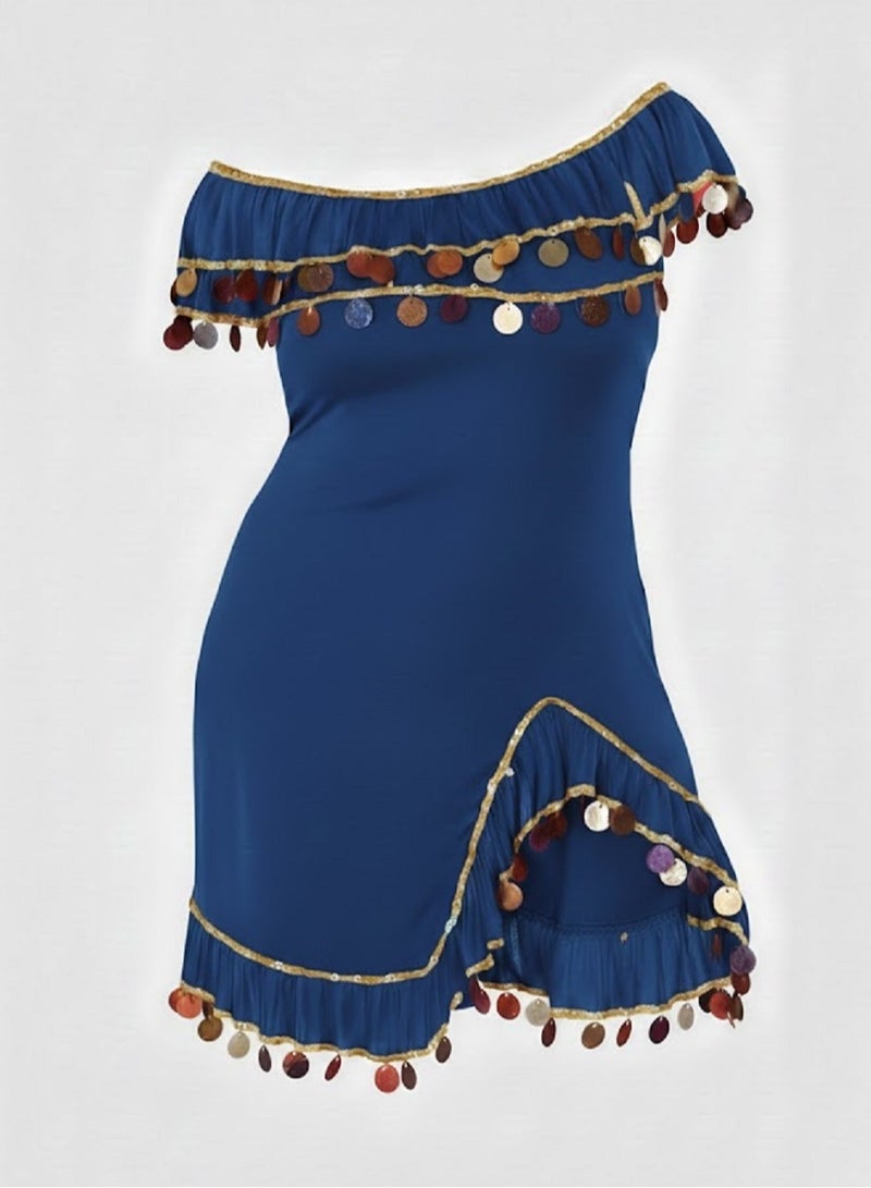 Belly Dance فستان إسكندري مصري تقليدي، أزرق، مقاس واحد للنساء - Image 2